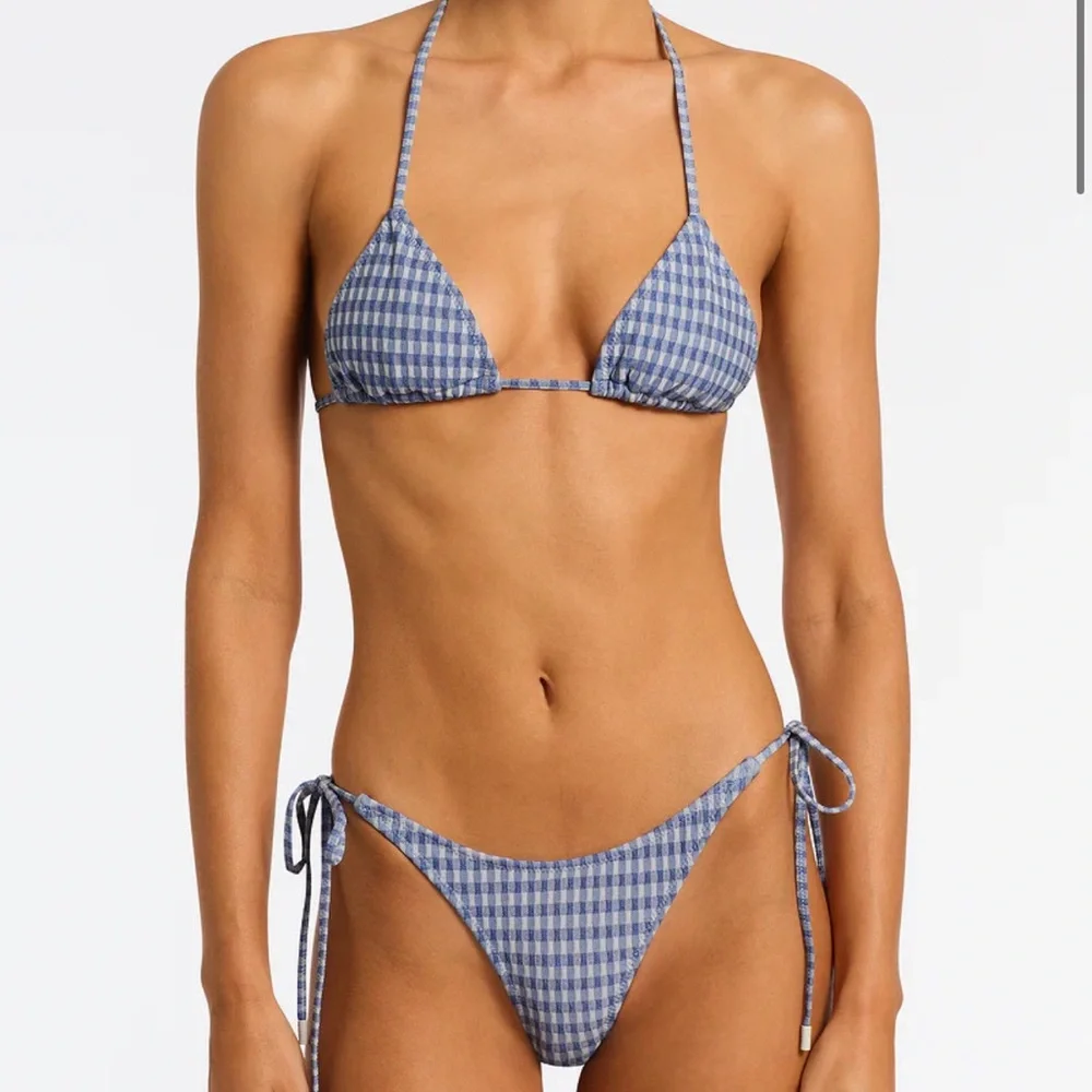 triangl swimwear Blue Gingham Tie Bikini
